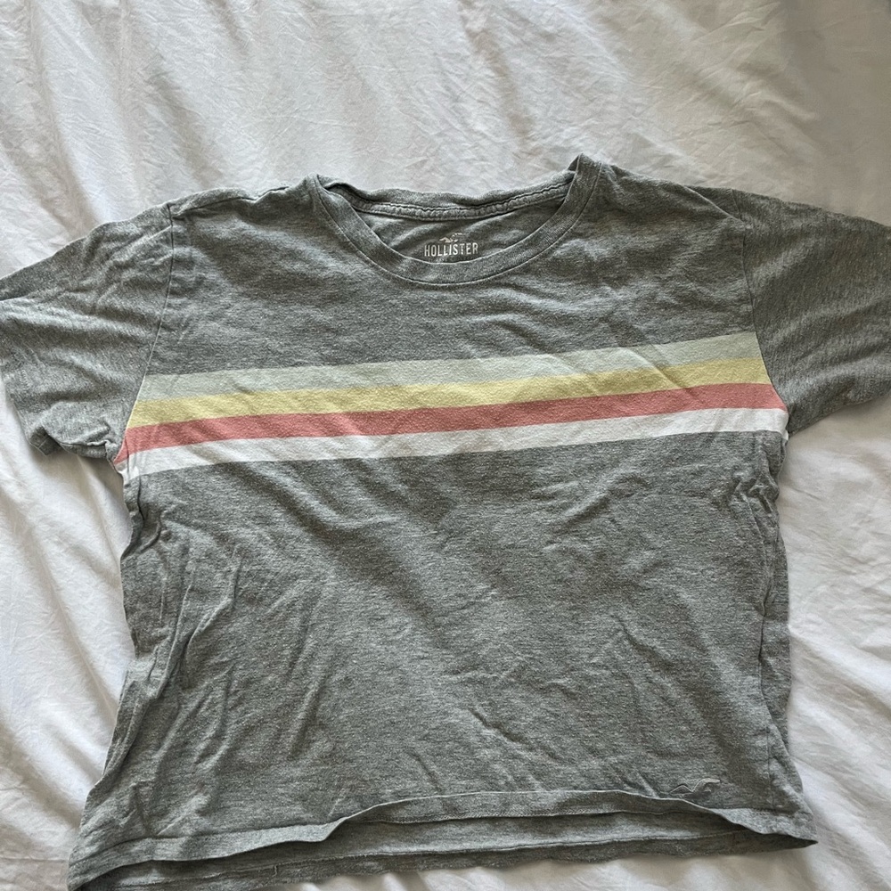 Women’s Gray Hollister Crop Top with Pastel Stripes
